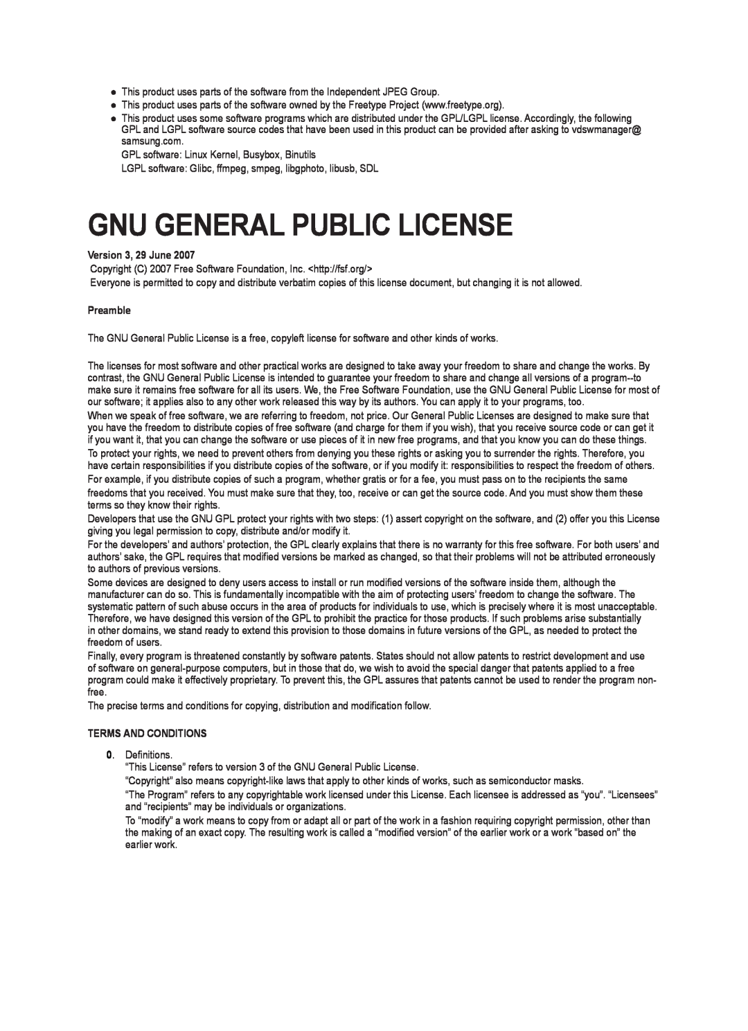 Samsung LE46B553, LE40B550, LE40B554 Gnu General Public License, Version 3, 29 June, Preamble, Terms And Conditions 