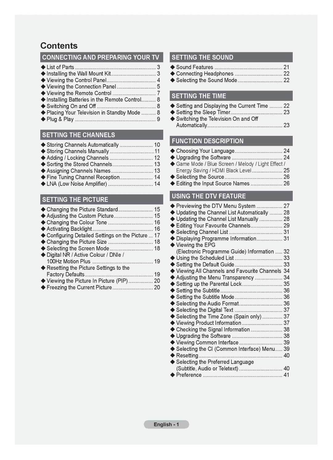 Samsung LE46F8, LE40F8 manual Contents 