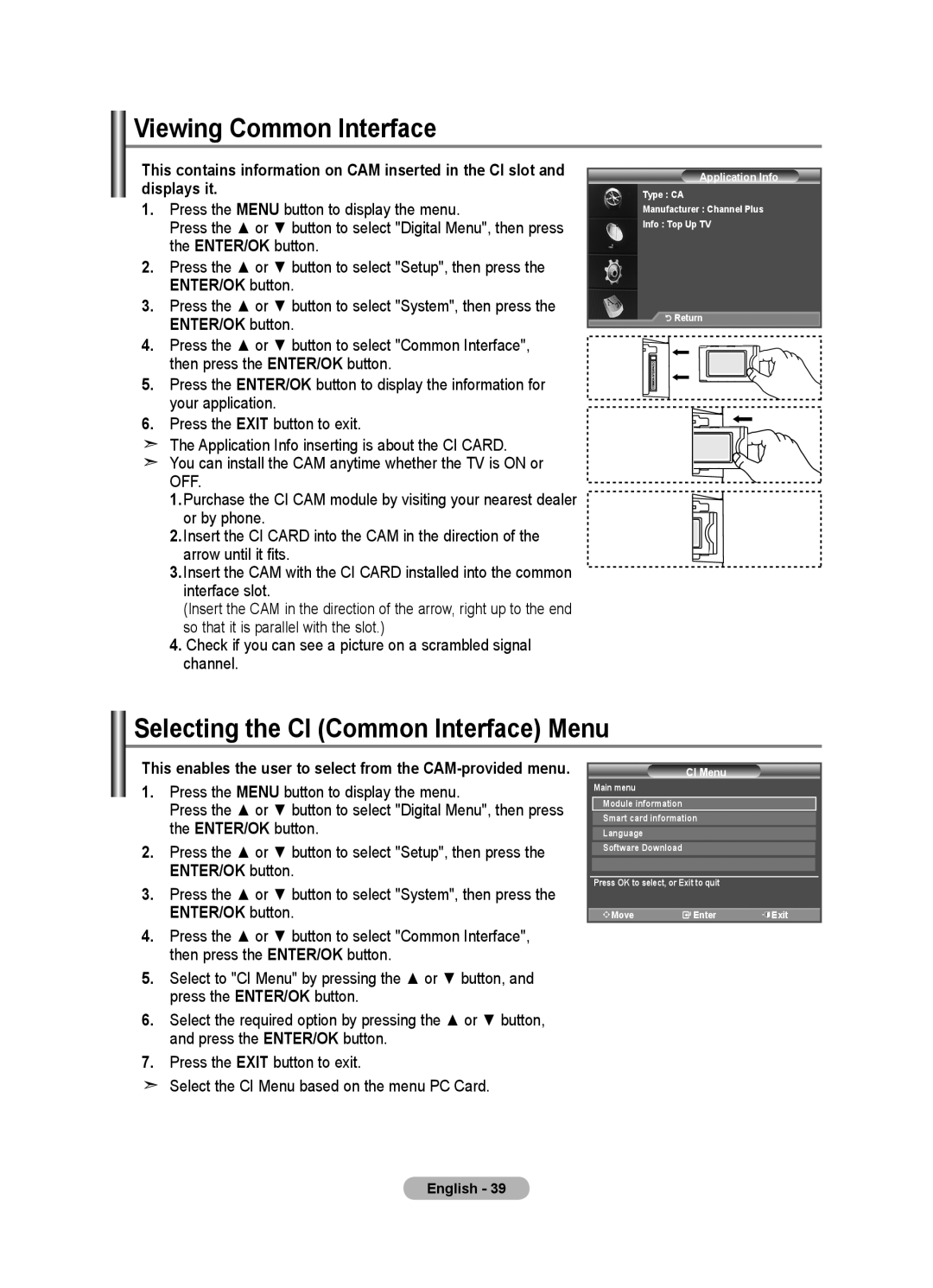 Samsung LE46F8, LE40F8 manual Viewing Common Interface, Selecting the CI Common Interface Menu 