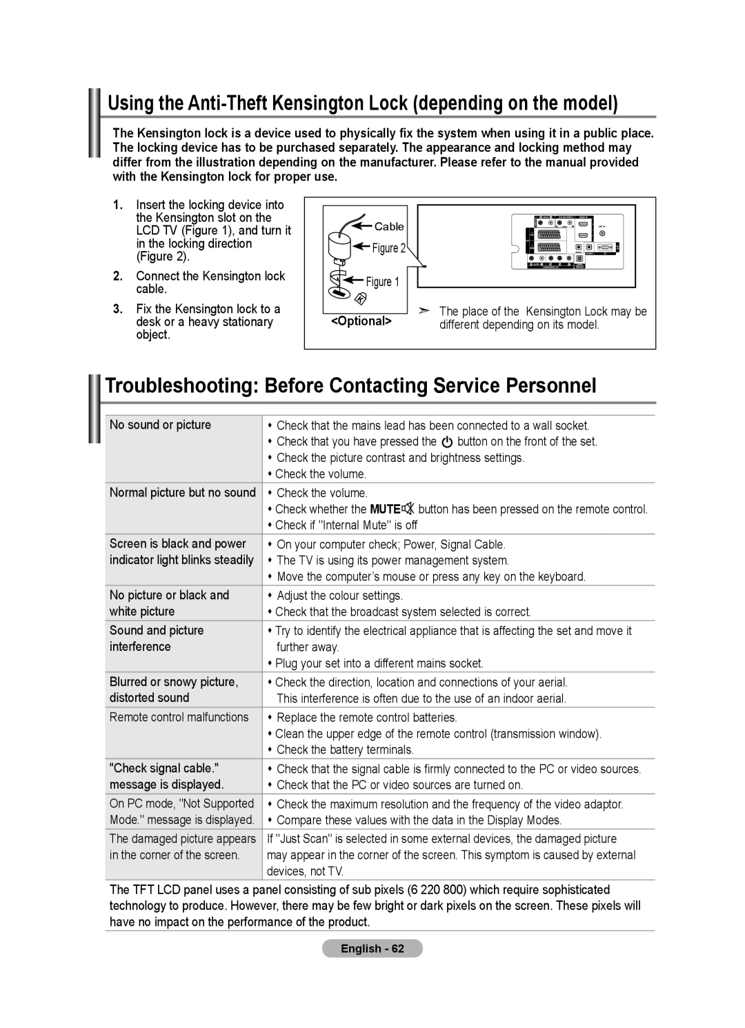 Samsung LE40F8, LE46F8 manual Troubleshooting Before Contacting Service Personnel, Optional 