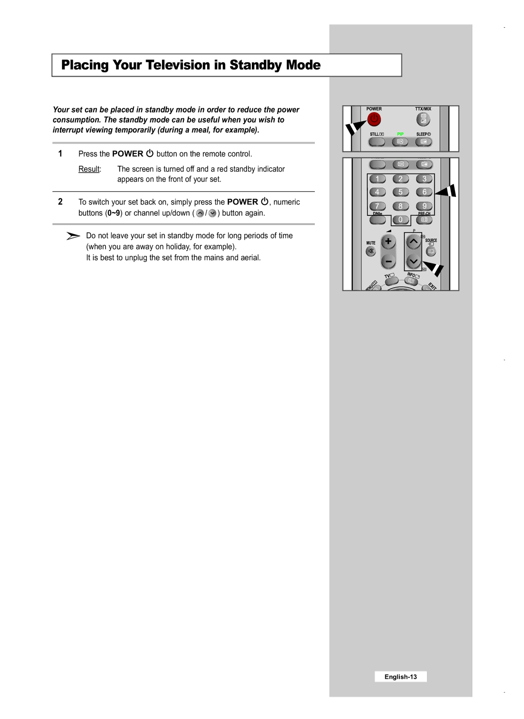 Samsung LE40M5, LE26M5, LE32M5 manual Placing Your Television in Standby Mode 