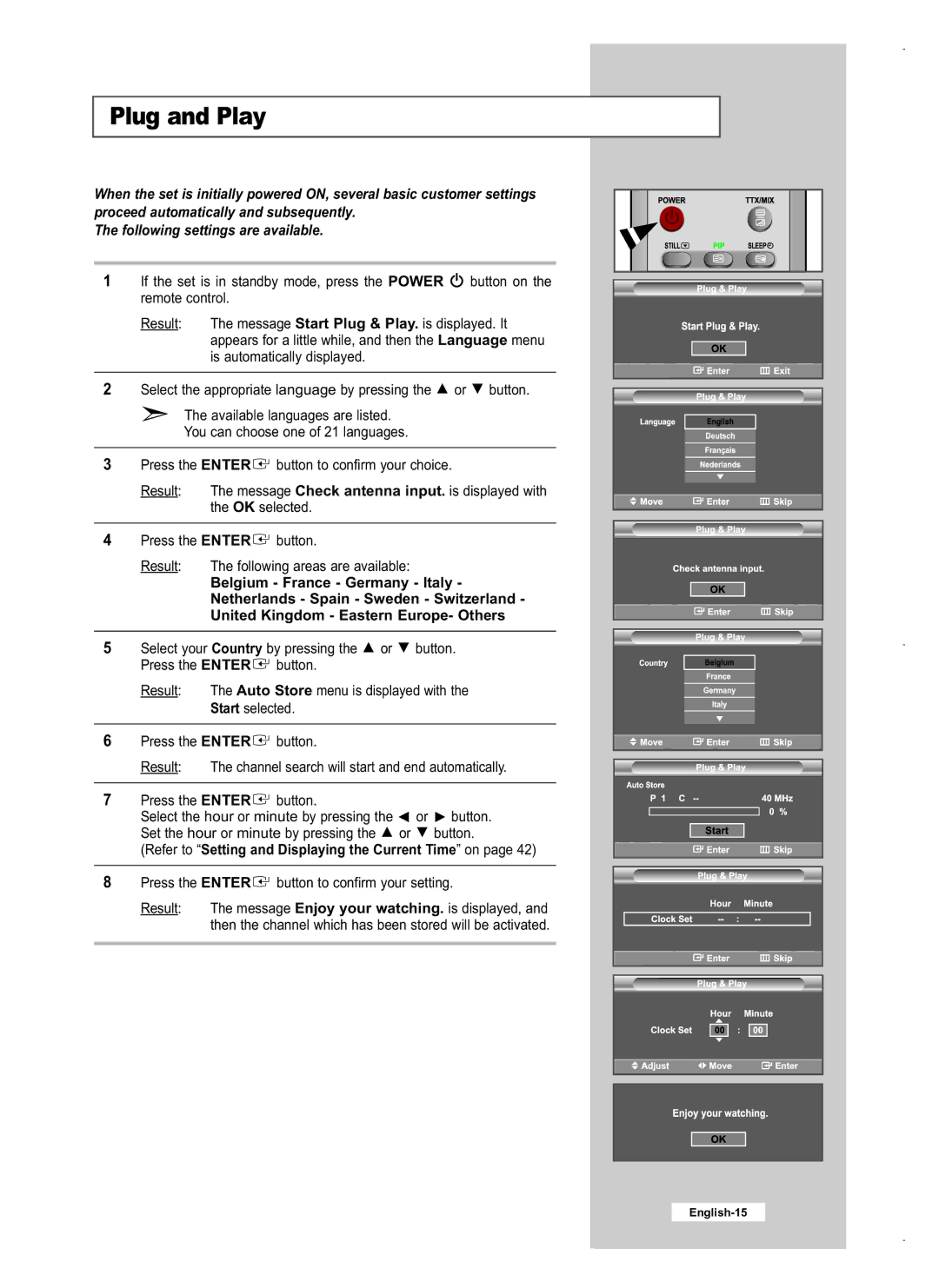 Samsung LE32M5, LE40M5, LE26M5 manual Plug and Play, Refer to Setting and Displaying the Current Time on 