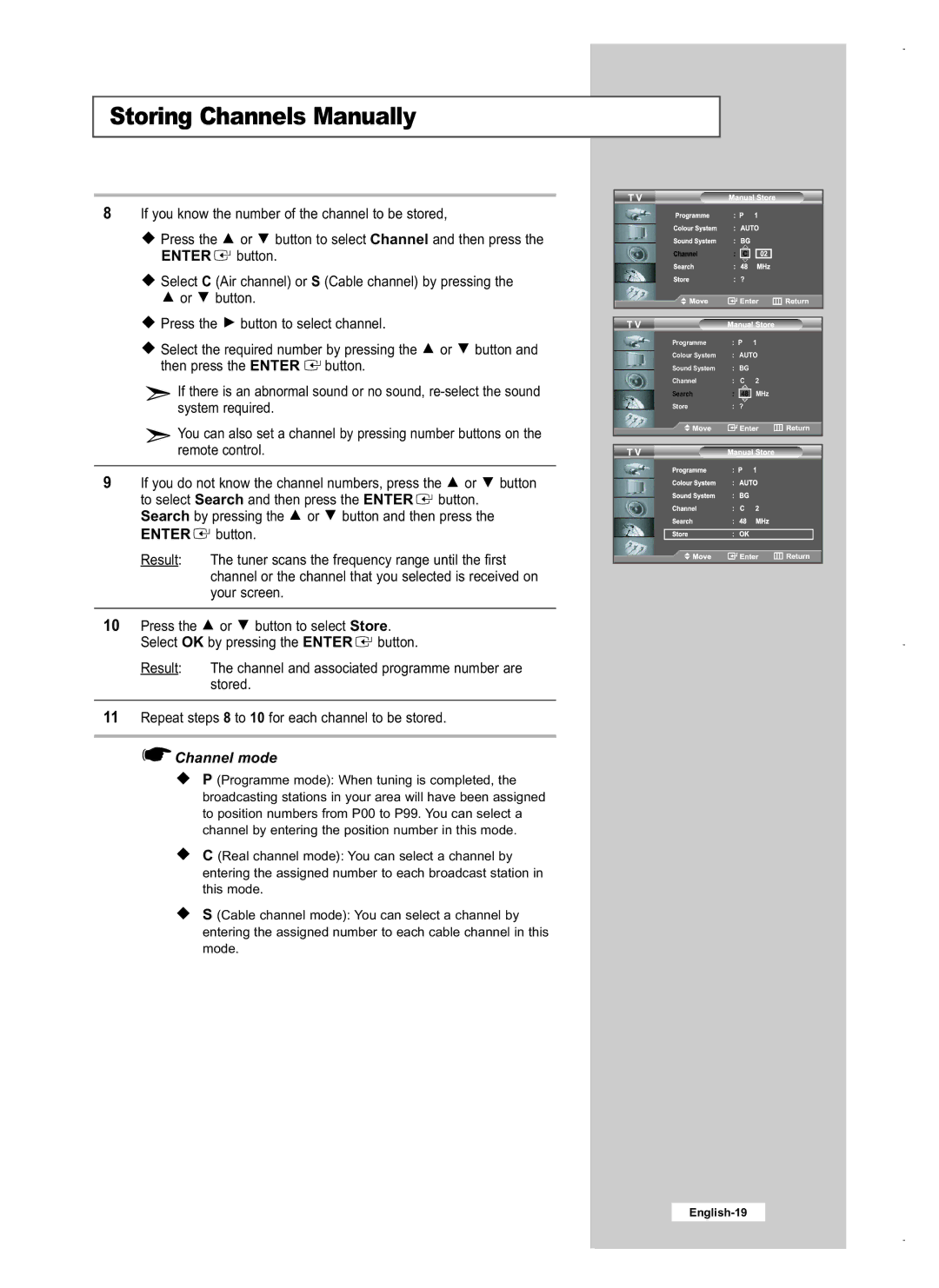 Samsung LE40M5, LE26M5, LE32M5 manual Channel mode 