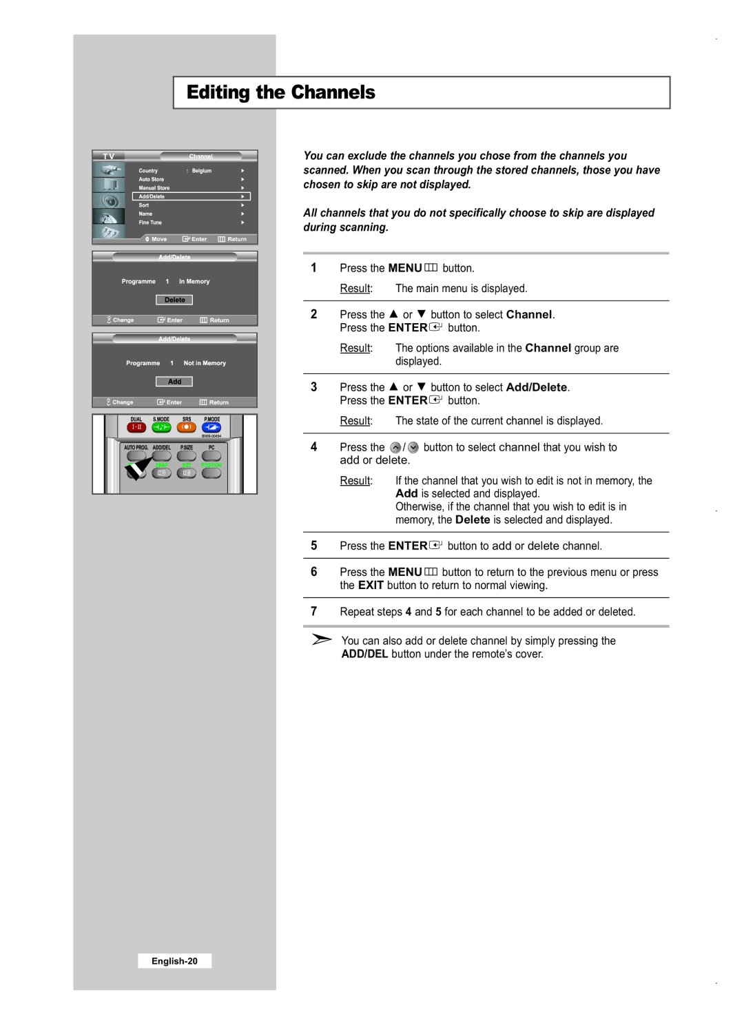 Samsung LE26M5, LE40M5, LE32M5 manual Editing the Channels 