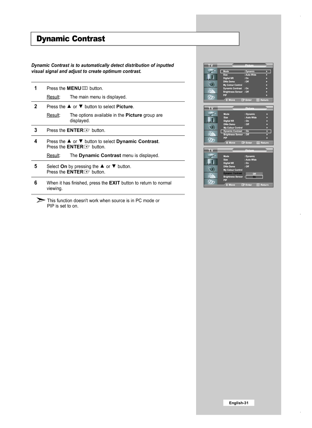 Samsung LE40M5, LE26M5, LE32M5 manual Dynamic Contrast 