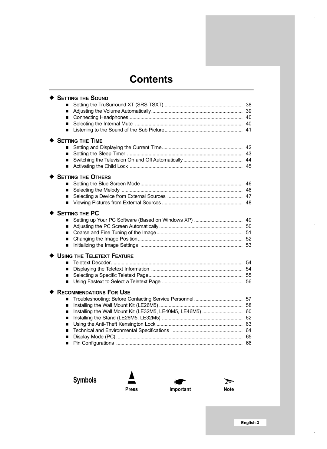 Samsung LE32M5, LE40M5, LE26M5 manual Press 