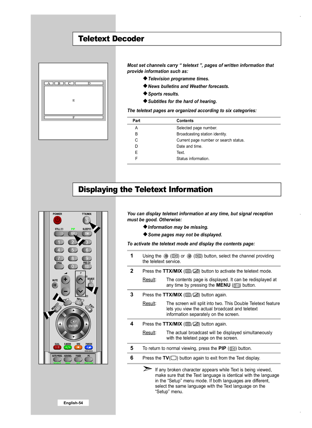 Samsung LE32M5, LE40M5, LE26M5 manual Teletext Decoder, Displaying the Teletext Information 