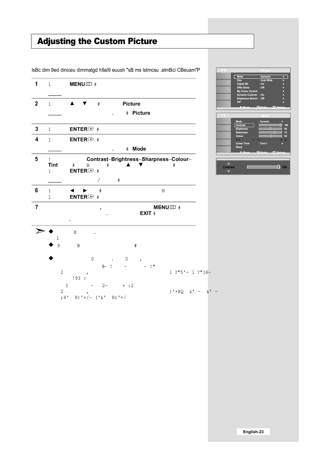 Samsung LE32M6, LE40M6 manual Adjusting the Custom Picture 