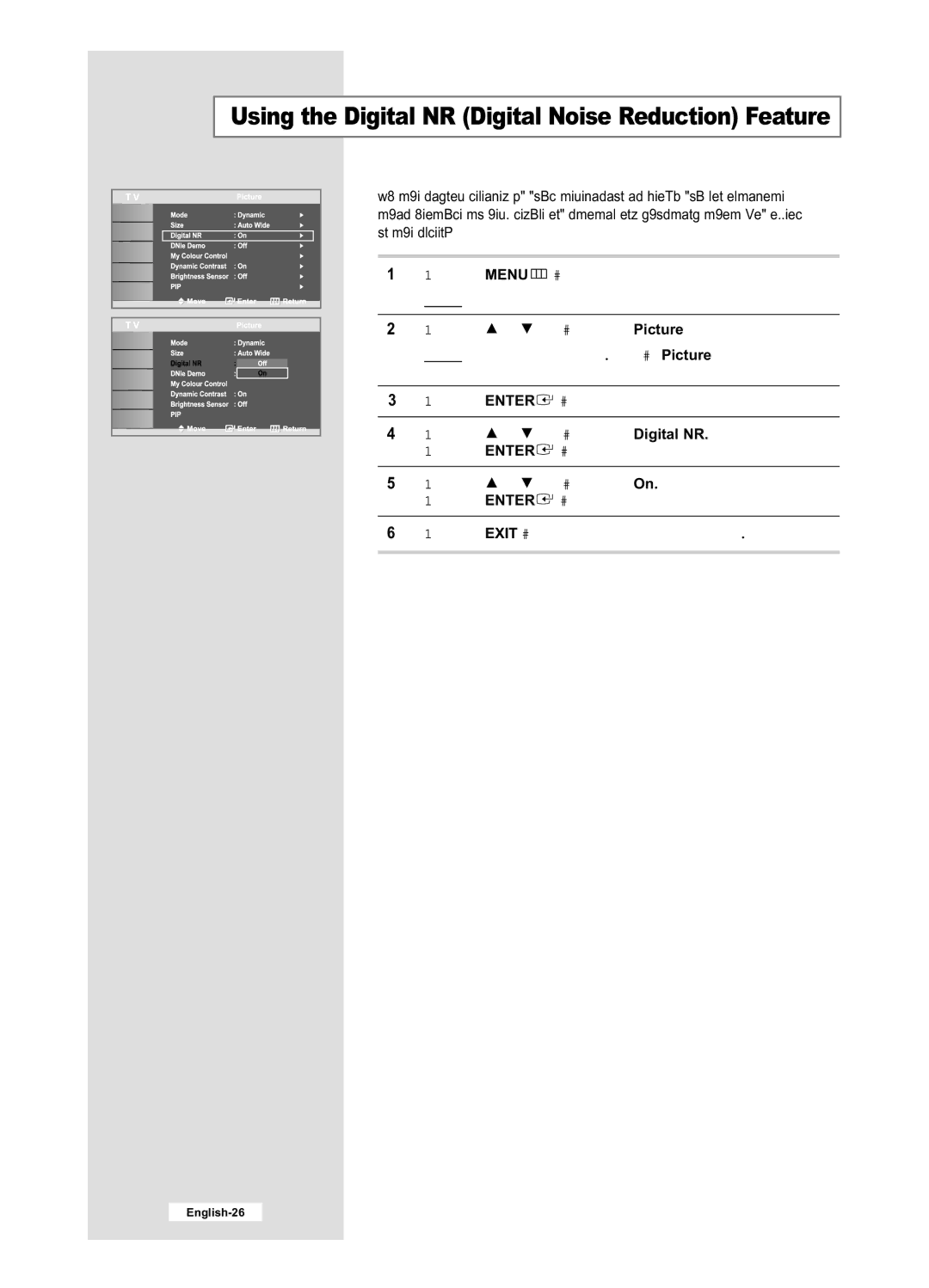 Samsung LE40M6, LE32M6 manual Using the Digital NR Digital Noise Reduction Feature 