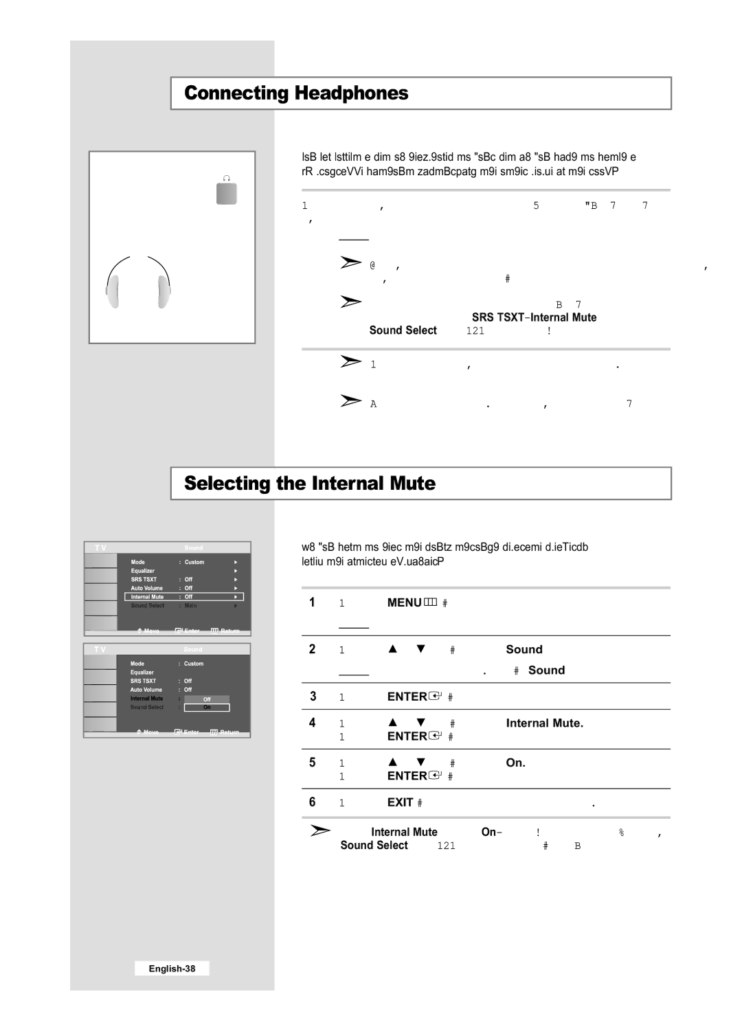 Samsung LE40M6, LE32M6 manual Connecting Headphones, Selecting the Internal Mute 