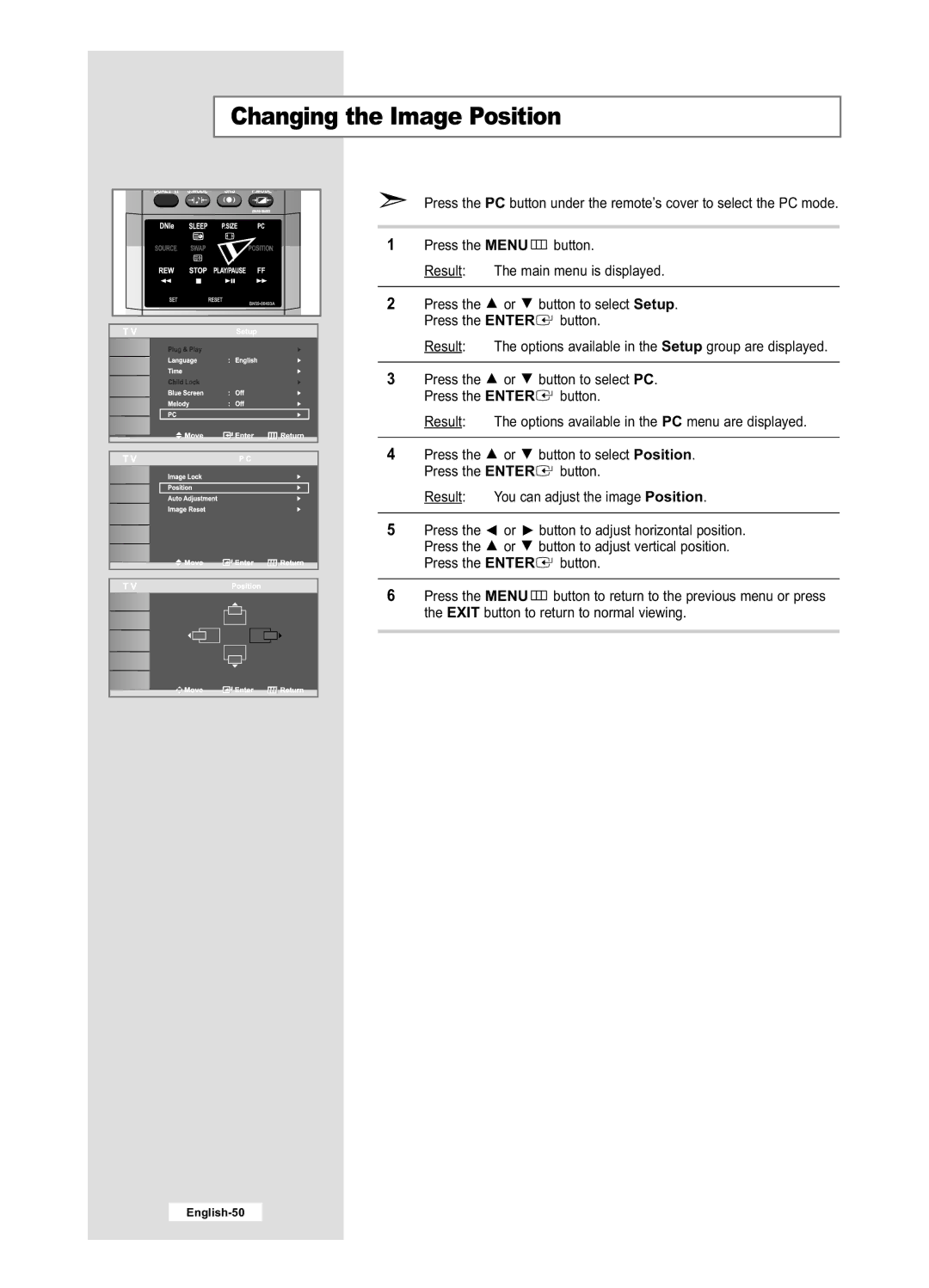 Samsung LE40M6, LE32M6 manual Changing the Image Position 