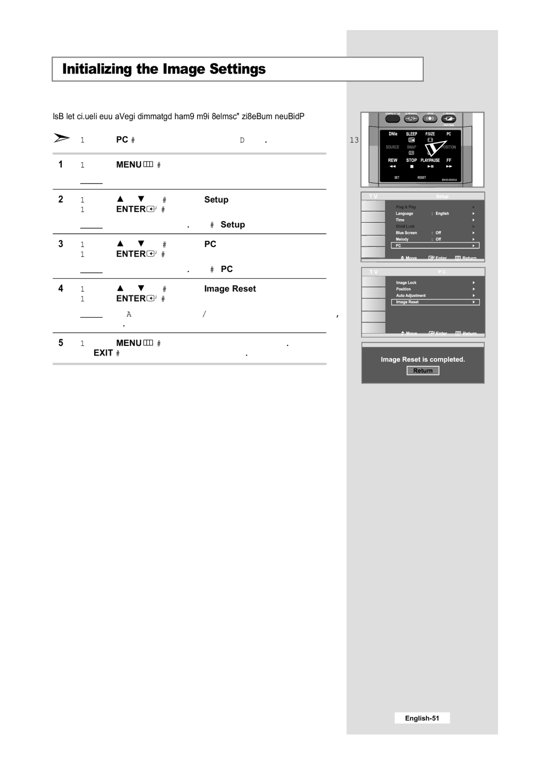 Samsung LE32M6, LE40M6 manual Initializing the Image Settings 