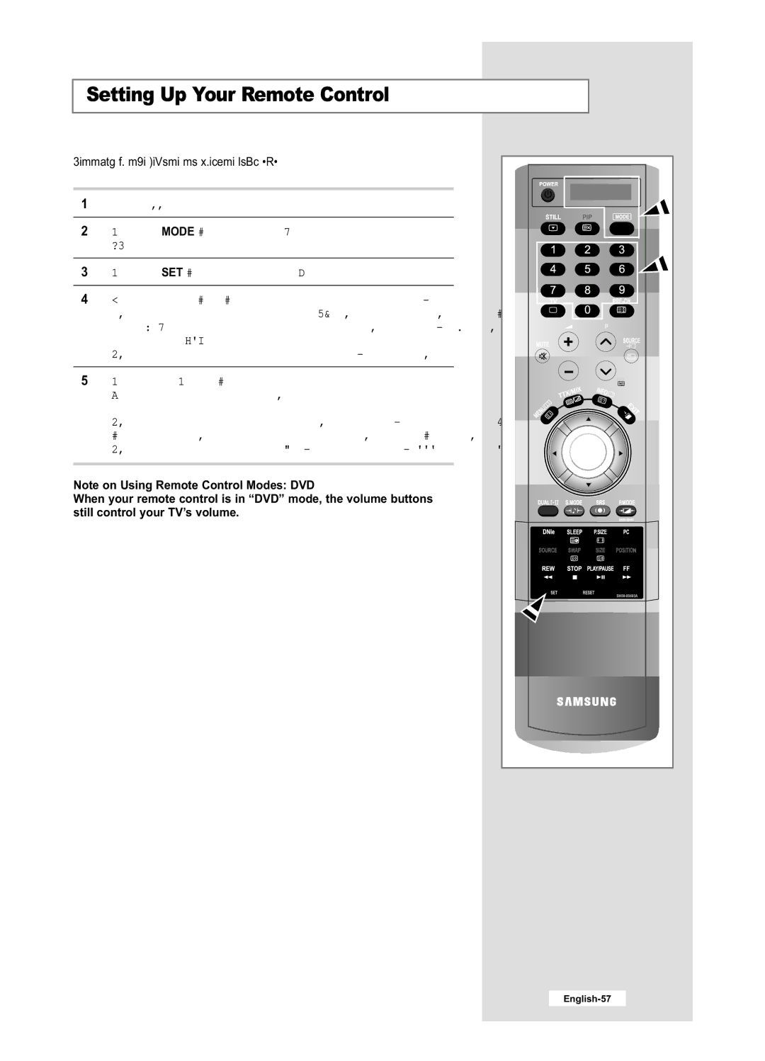 Samsung LE32M6, LE40M6 manual Setting Up the Remote to Operate Your DVD 