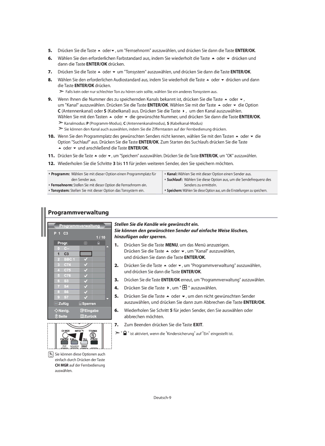 Samsung LE40M9 manual Programmverwaltung, Oder Drücken und Dann die Taste ENTER/OK drücken, Oder die, Auszuwählen 