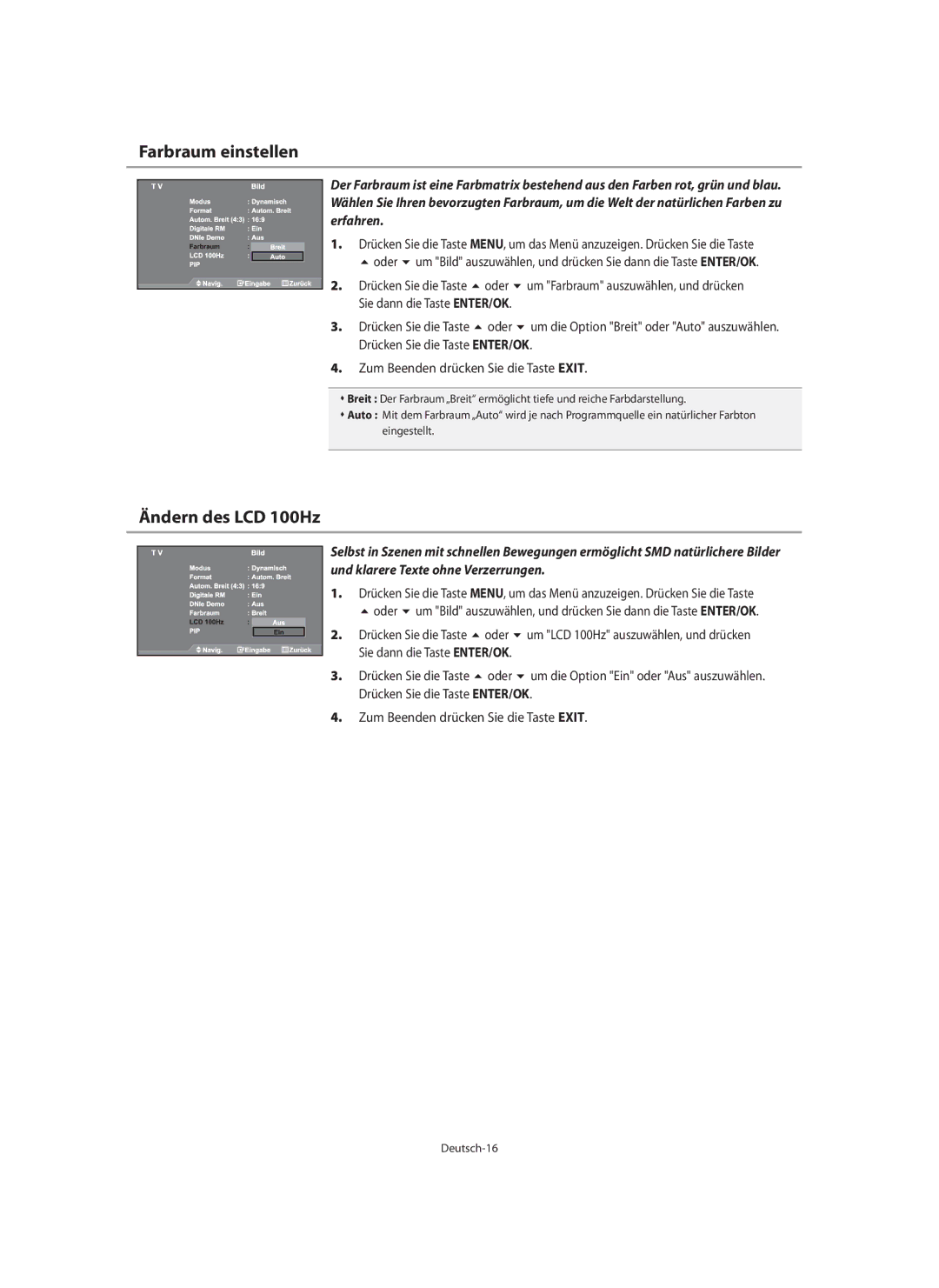 Samsung LE40M9 manual Farbraum einstellen, Ändern des LCD 100Hz 