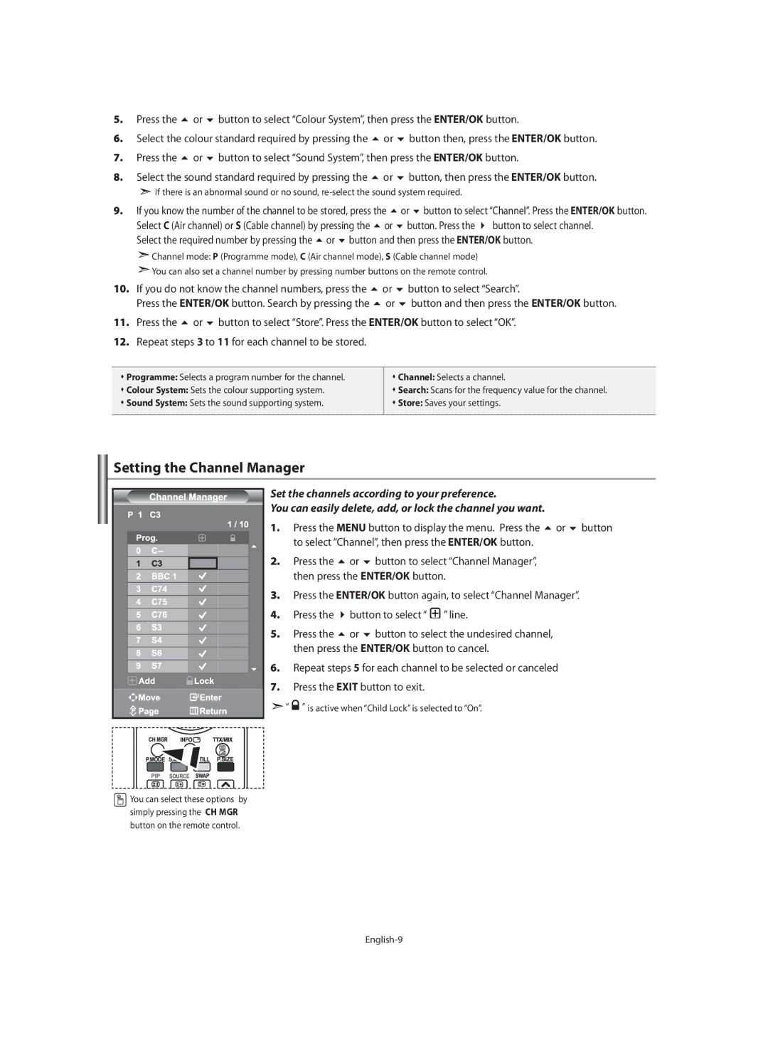 Samsung LE40M9 manual Setting the Channel Manager 