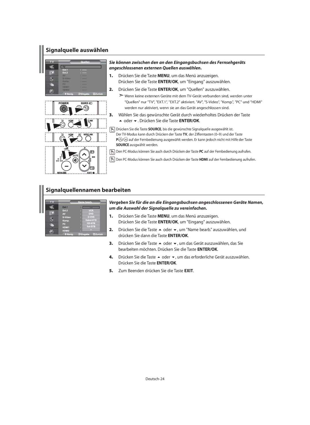 Samsung LE40M9 manual Signalquelle auswählen, Signalquellennamen bearbeiten 