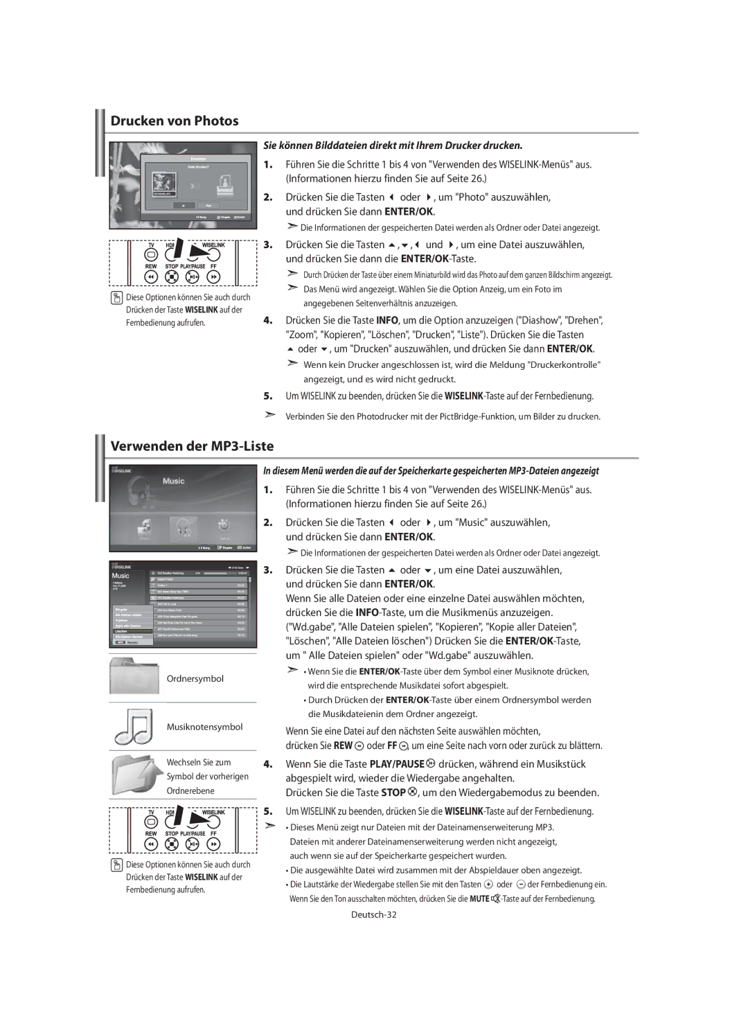 Samsung LE40M9 manual Drucken von Photos, Verwenden der MP3-Liste, Sie können Bilddateien direkt mit Ihrem Drucker drucken 