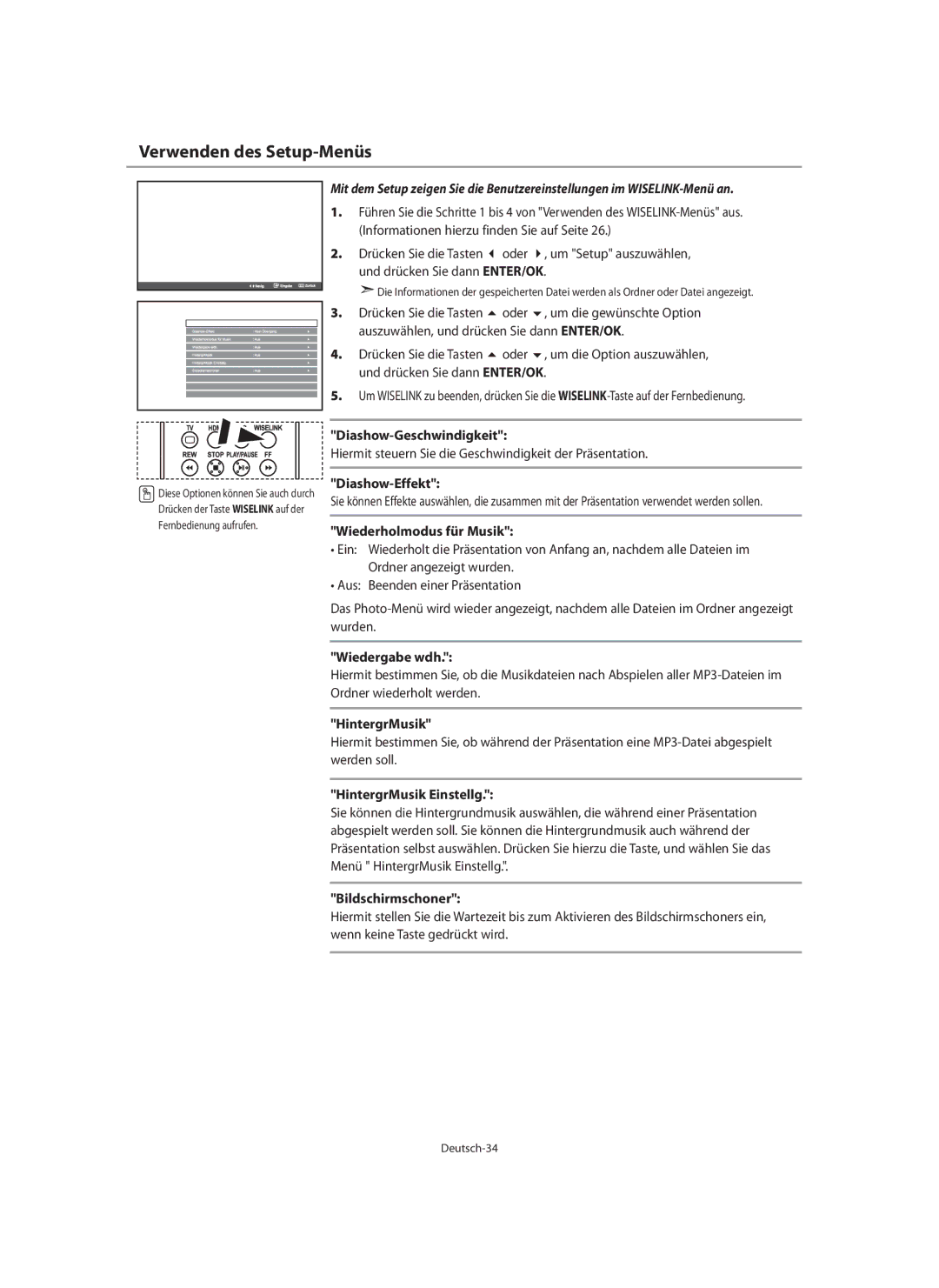 Samsung LE40M9 manual Verwenden des Setup-Menüs 