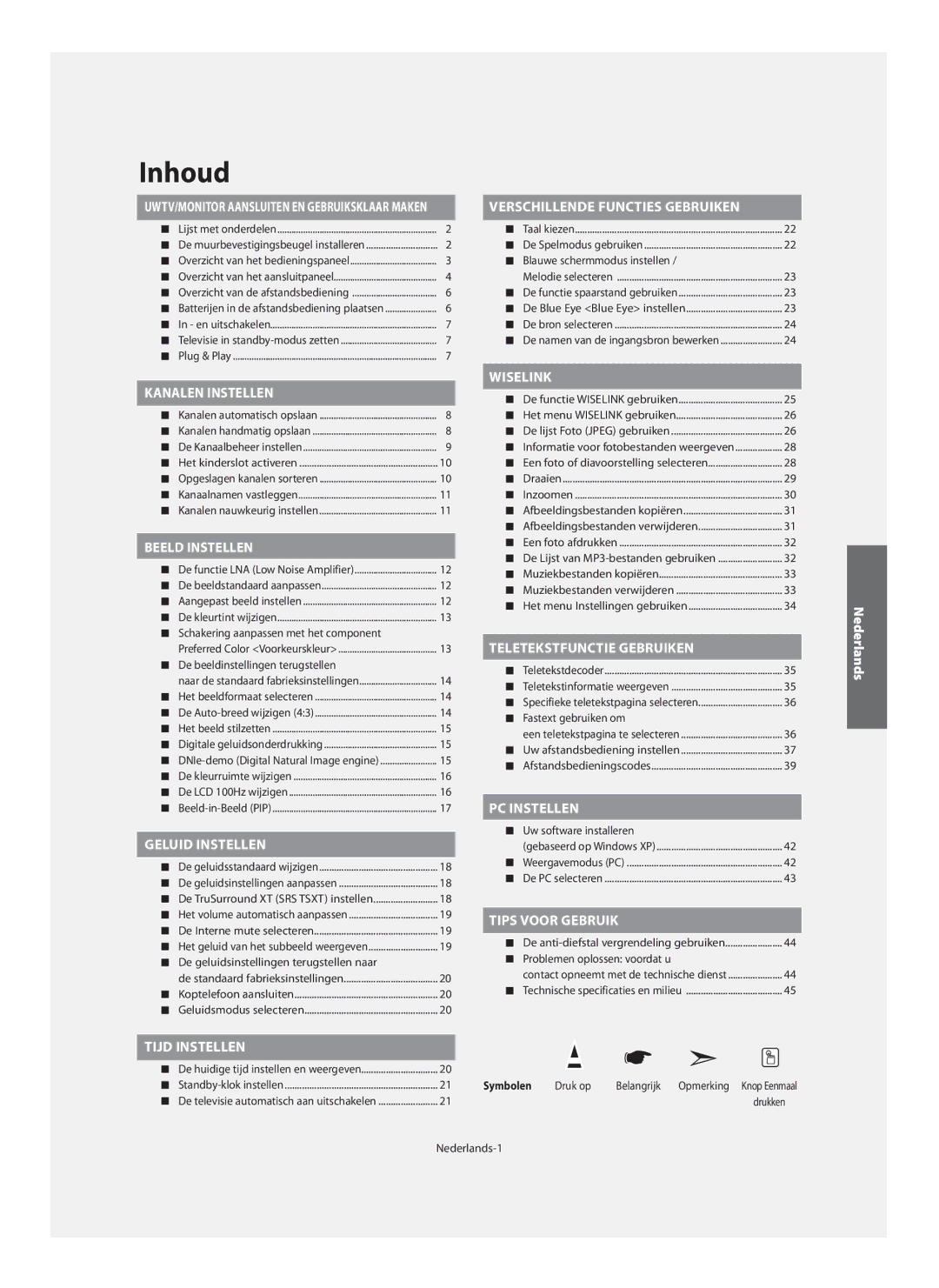 Samsung LE40M9 manual Symbolen 