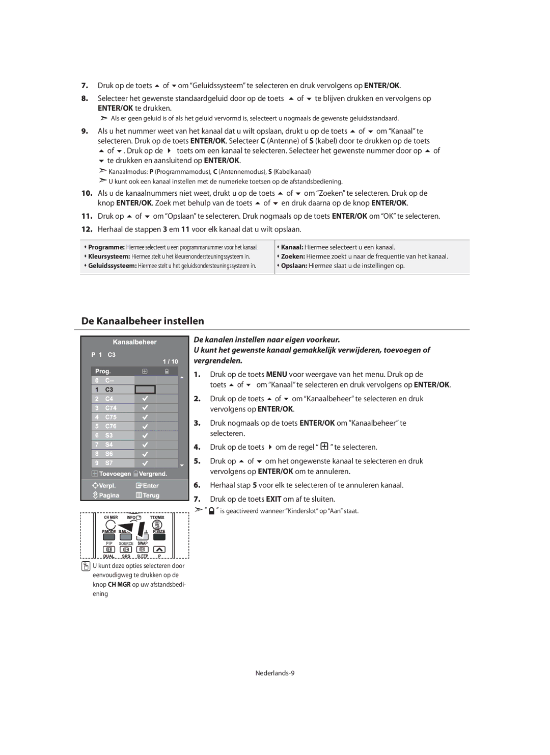 Samsung LE40M9 manual De Kanaalbeheer instellen 