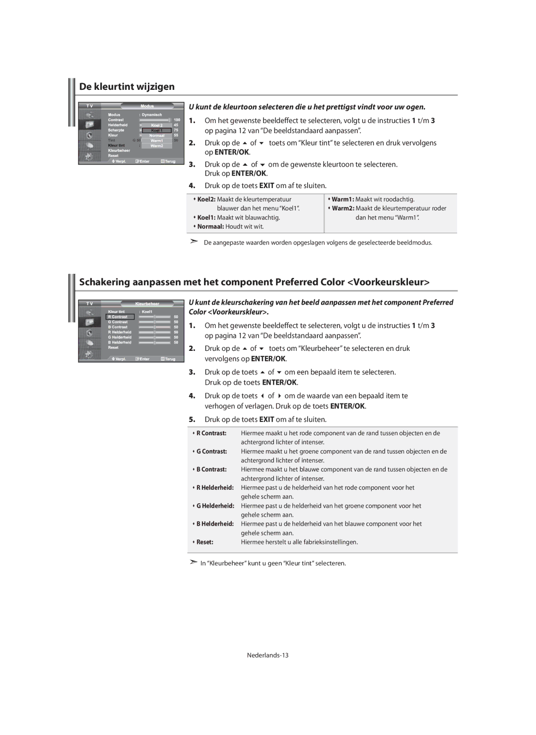 Samsung LE40M9 manual De kleurtint wijzigen, Op pagina 12 van De beeldstandaard aanpassen 