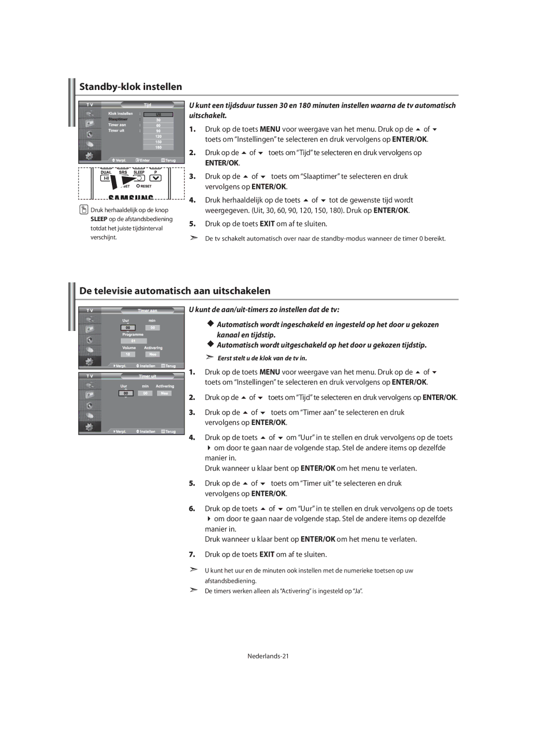 Samsung LE40M9 manual Standby-klok instellen, De televisie automatisch aan uitschakelen 