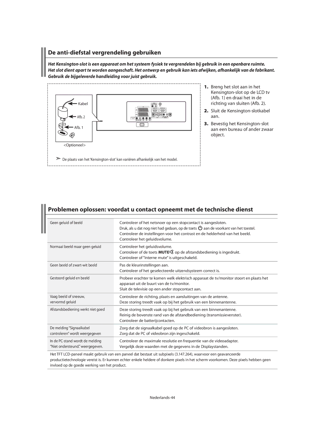 Samsung LE40M9 manual De anti-diefstal vergrendeling gebruiken, Kabel Afb 