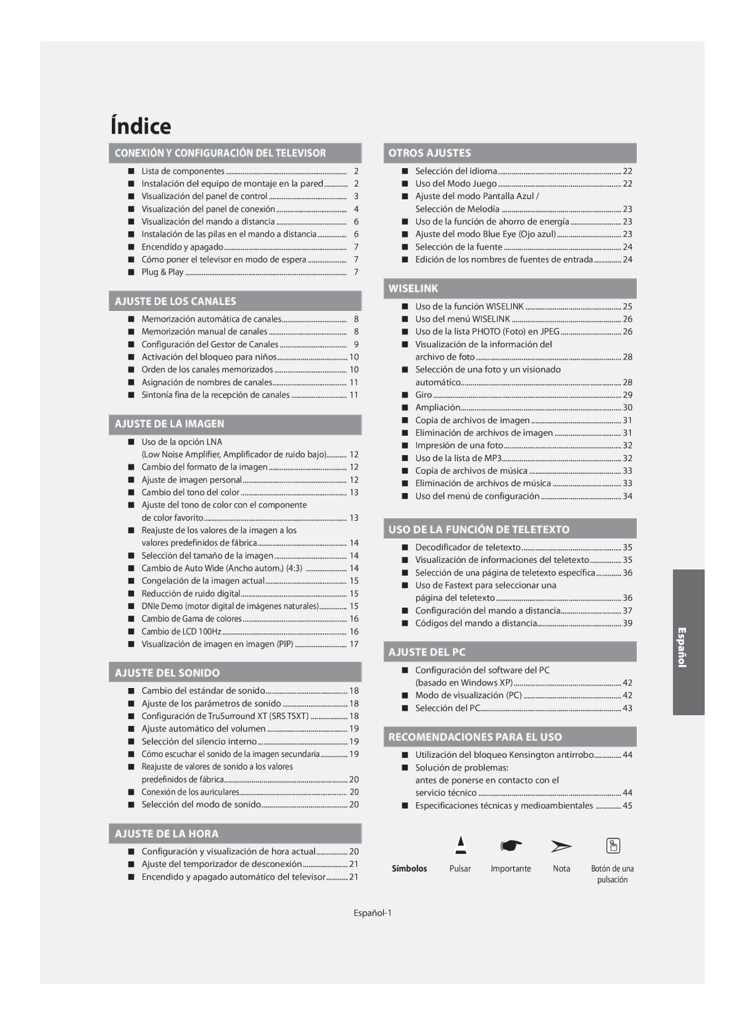 Samsung LE40M9 manual Símbolos 