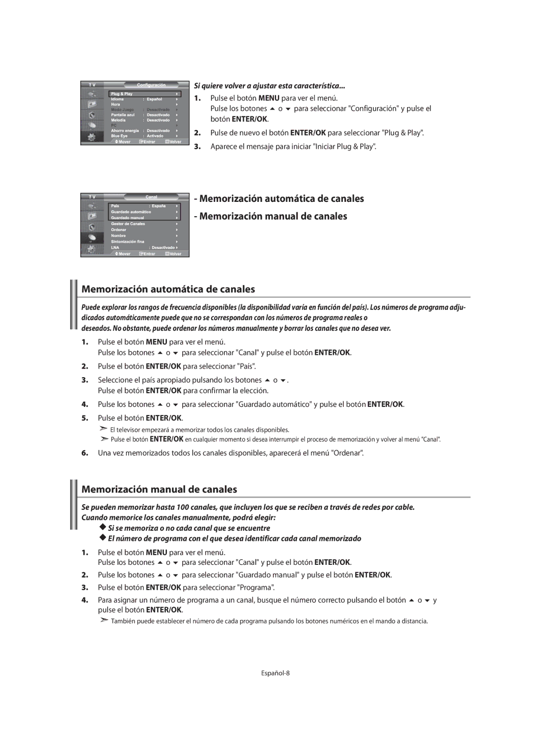 Samsung LE40M9 Memorización automática de canales, Memorización manual de canales 