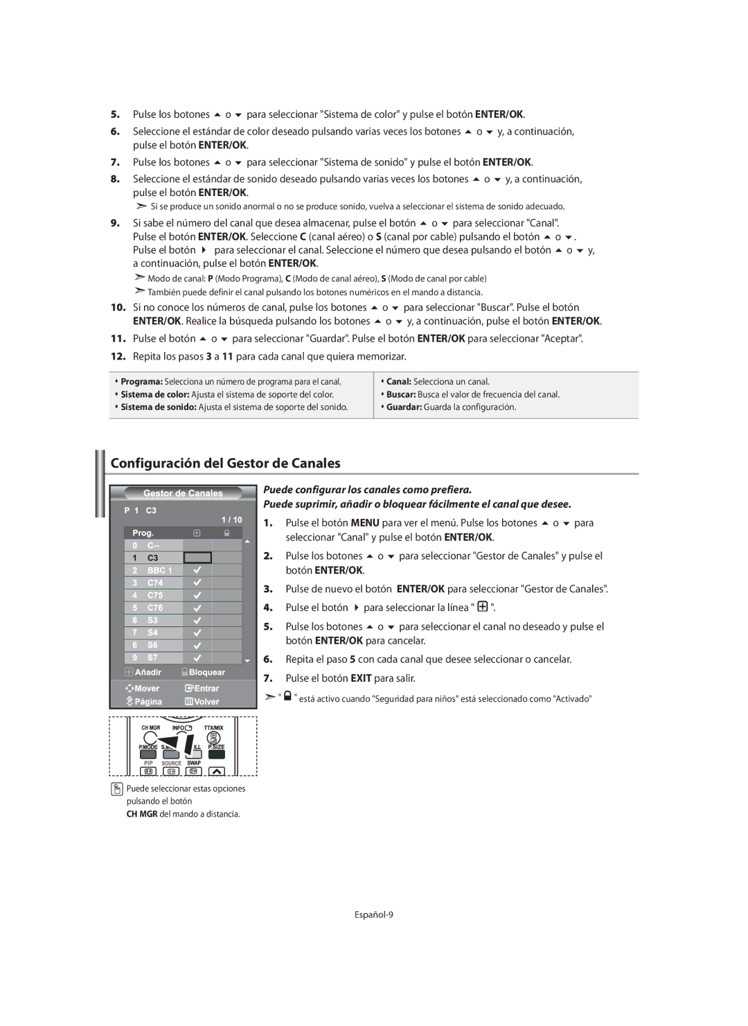 Samsung LE40M9 manual Configuración del Gestor de Canales 