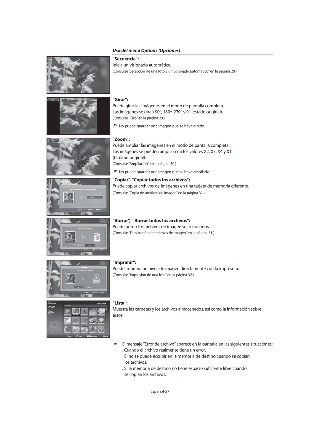 Samsung LE40M9 manual Uso del menú Options Opciones 