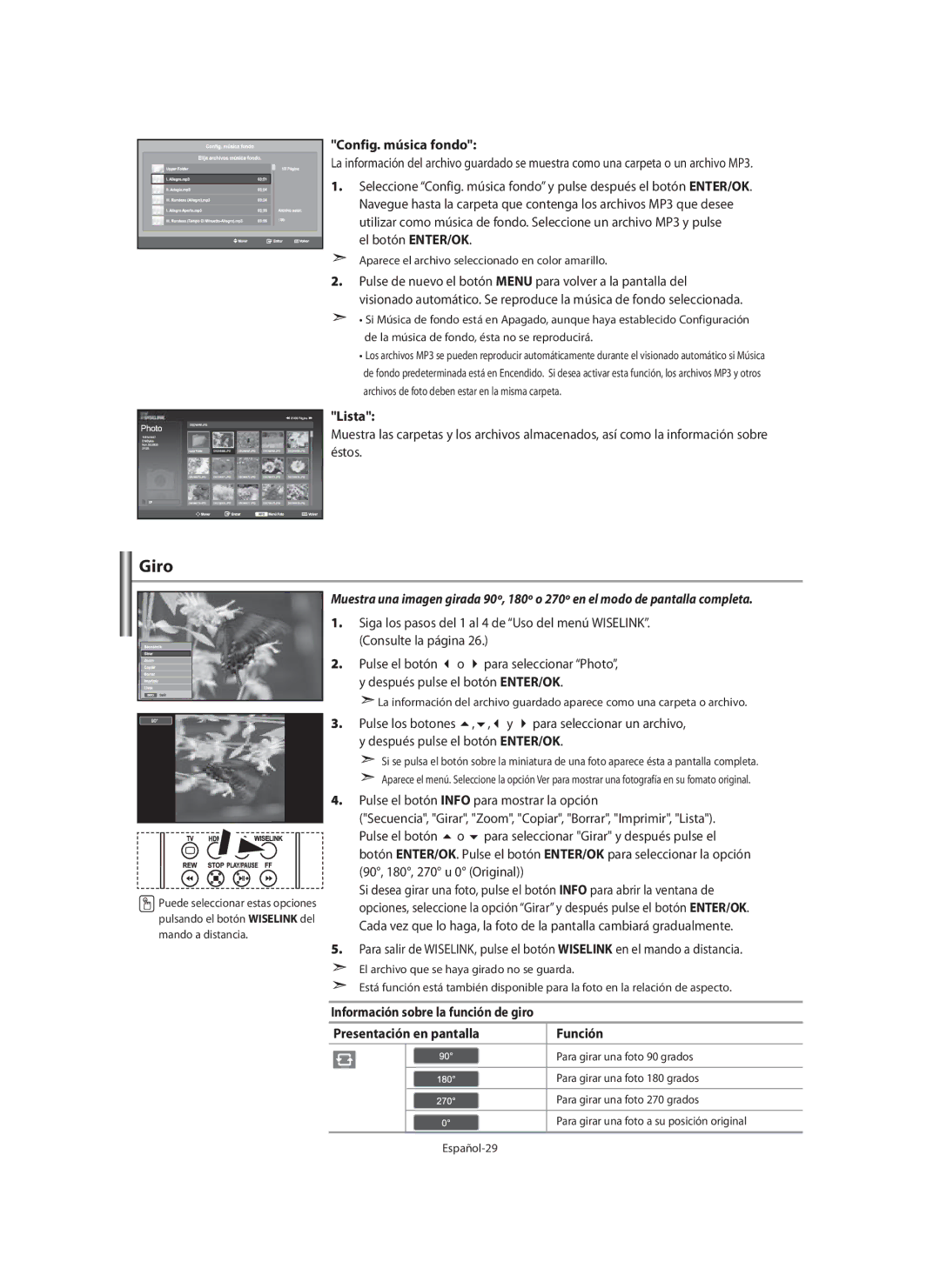 Samsung LE40M9 manual Giro, Config. música fondo, El botón ENTER/OK 