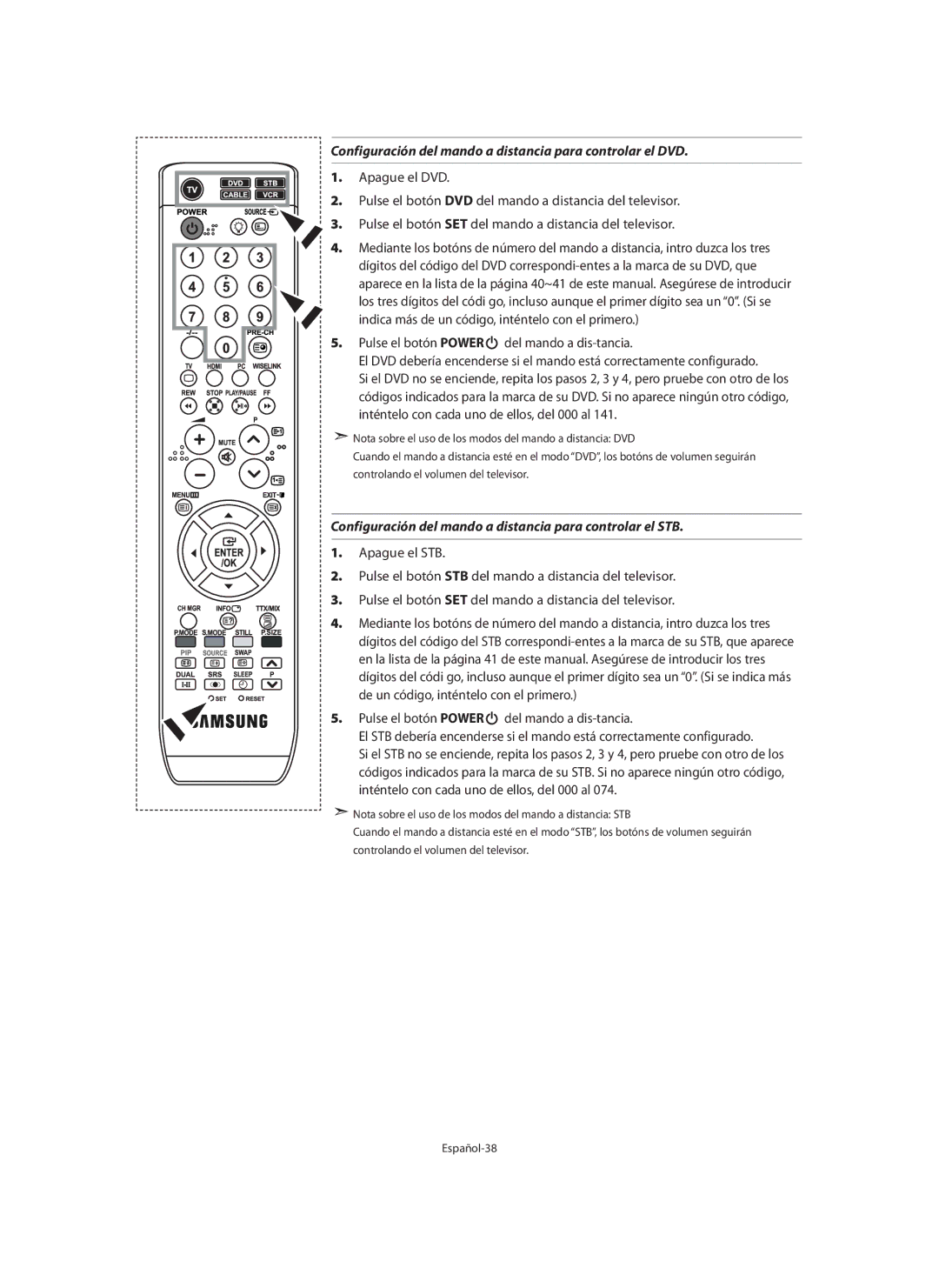 Samsung LE40M9 manual Configuración del mando a distancia para controlar el DVD 