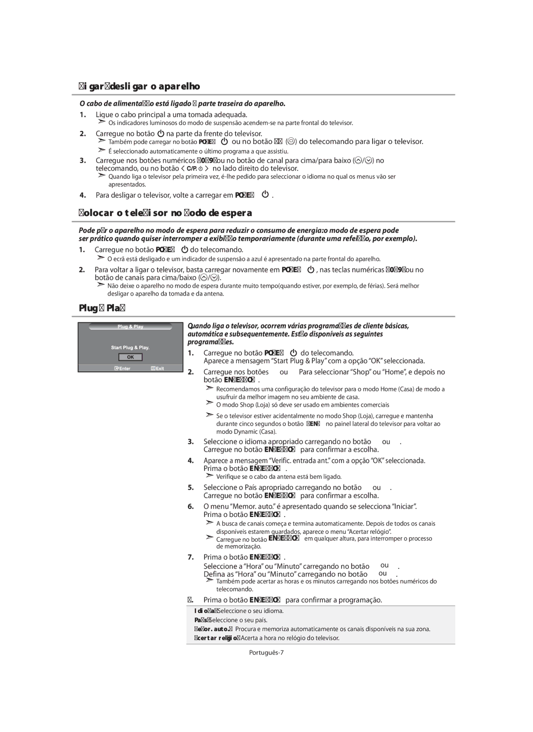 Samsung LE40M9 manual Ligar/desligar o aparelho, Colocar o televisor no modo de espera 