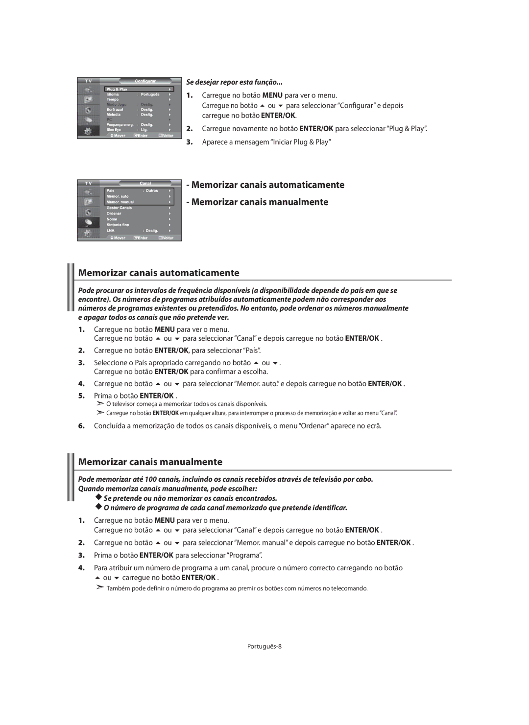 Samsung LE40M9 Memorizar canais automaticamente, Memorizar canais manualmente 