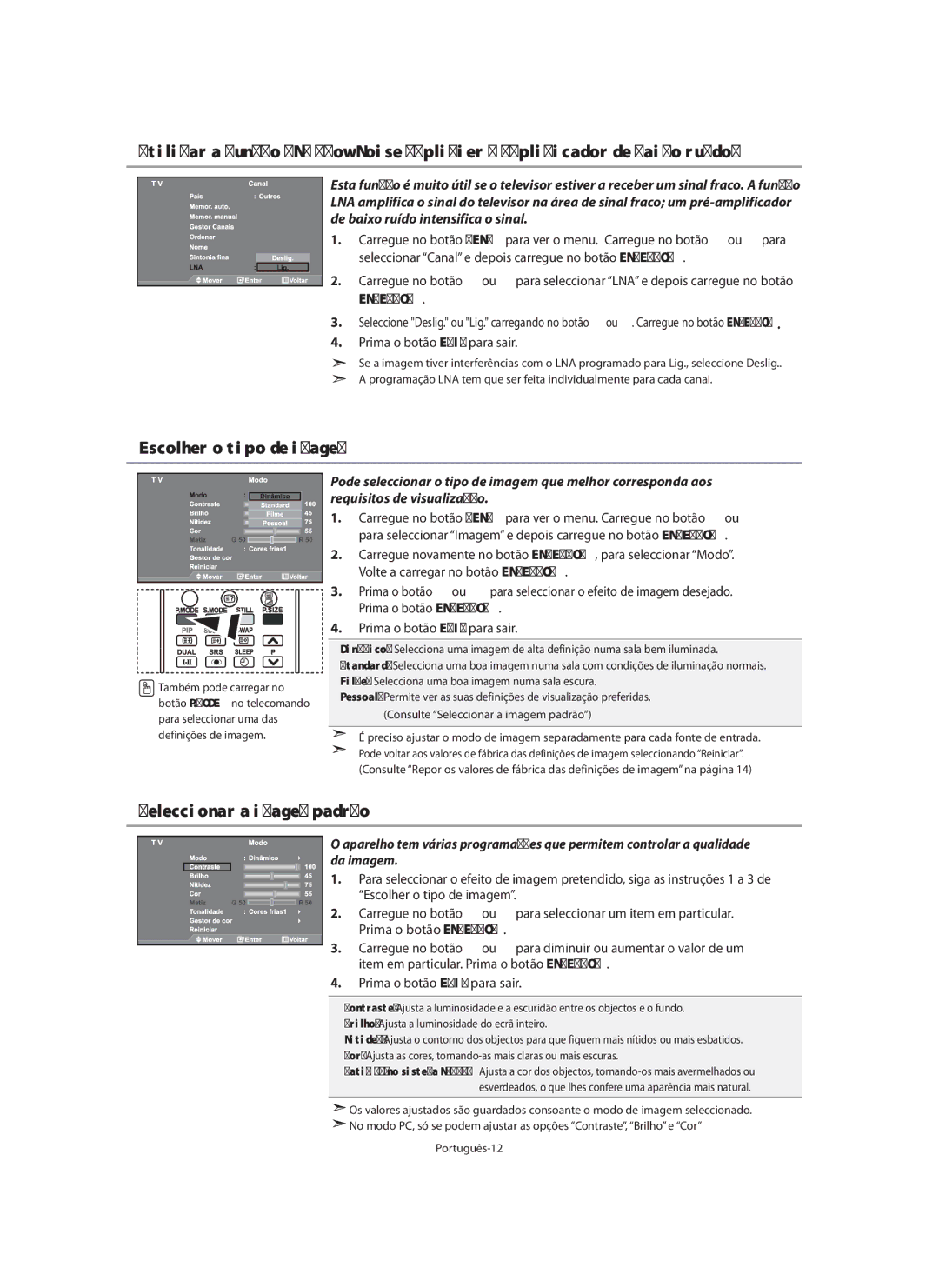 Samsung LE40M9 manual Escolher o tipo de imagem, Seleccionar a imagem padrão, Item em particular. Prima o botão ENTER/OK 