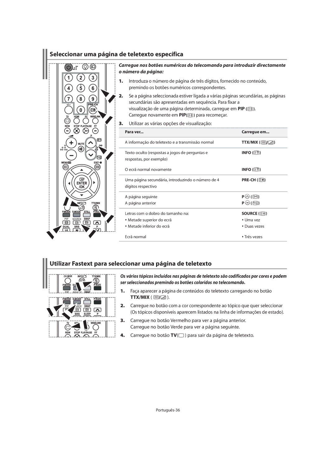 Samsung LE40M9 Seleccionar uma página de teletexto específica, Utilizar Fastext para seleccionar uma página de teletexto 