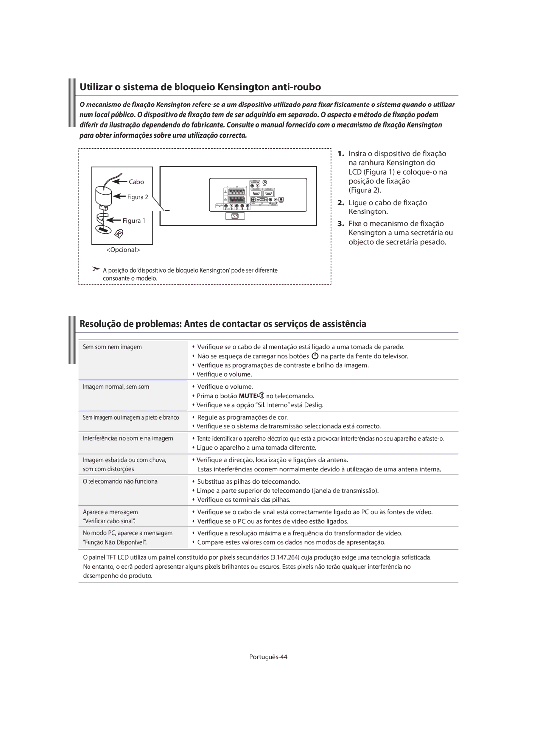 Samsung LE40M9 manual Utilizar o sistema de bloqueio Kensington anti-roubo, Cabo 