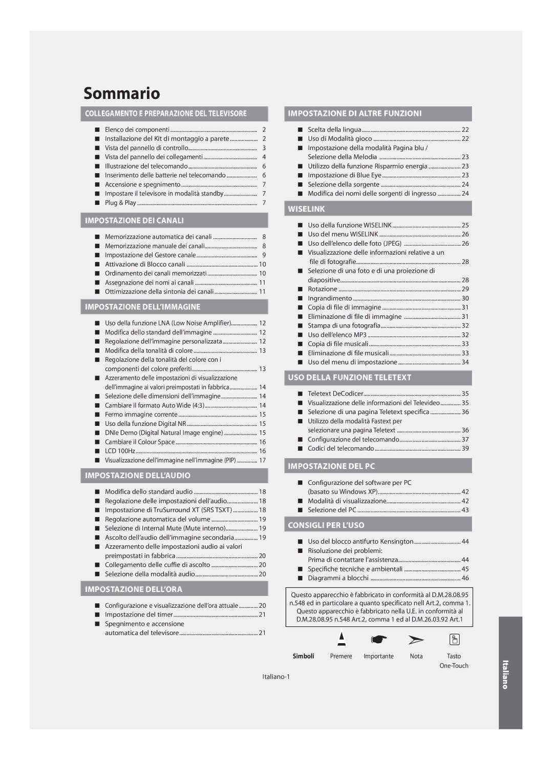 Samsung LE40M9 manual Simboli 