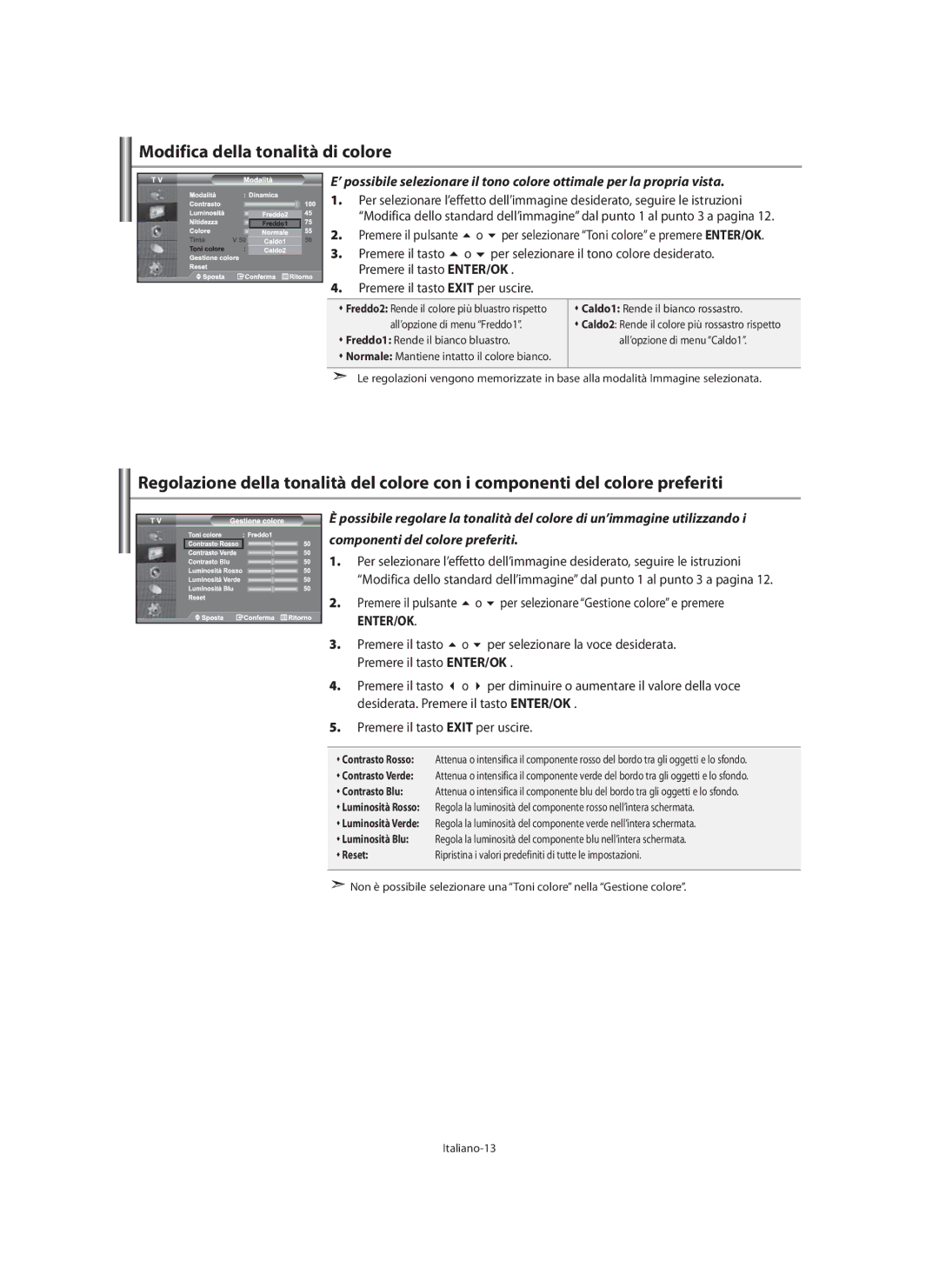 Samsung LE40M9 manual Modifica della tonalità di colore, Italiano-13 