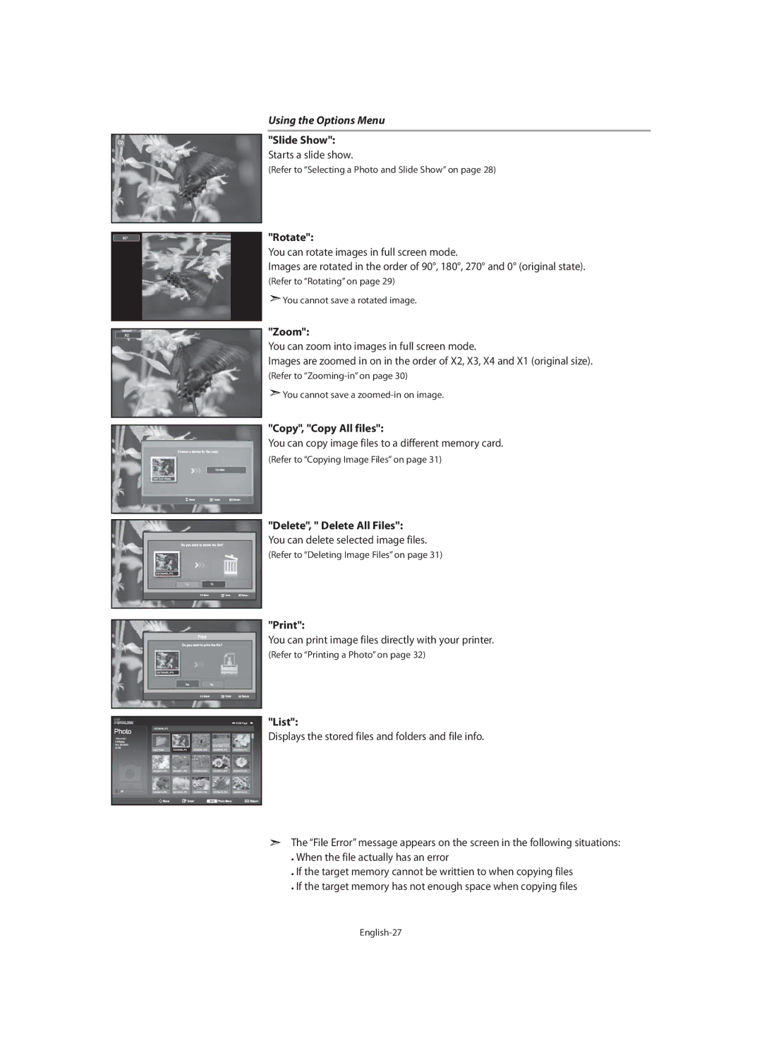 Samsung LE40M9 manual Using the Options Menu 