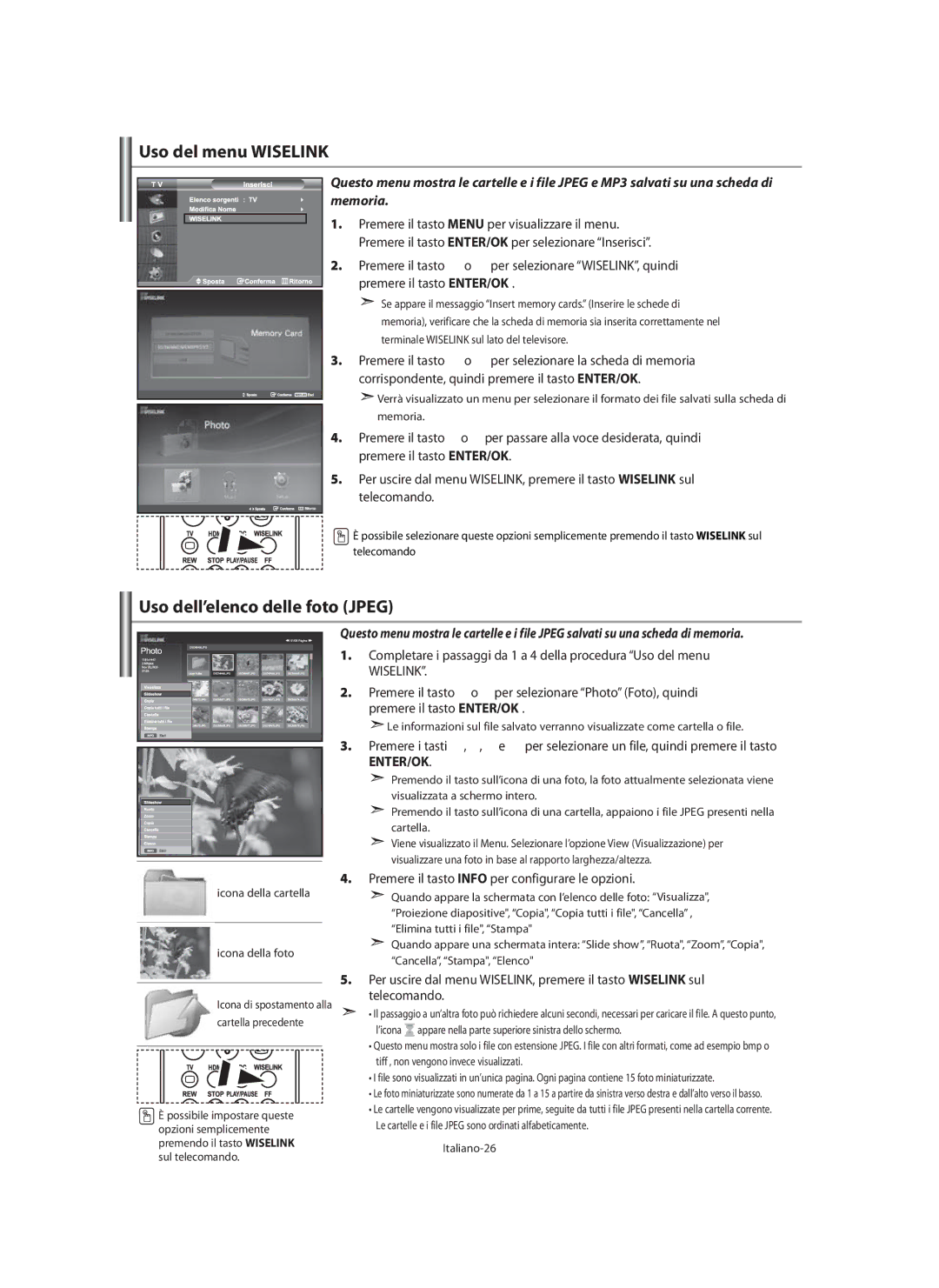 Samsung LE40M9 manual Uso del menu Wiselink, Italiano-26 