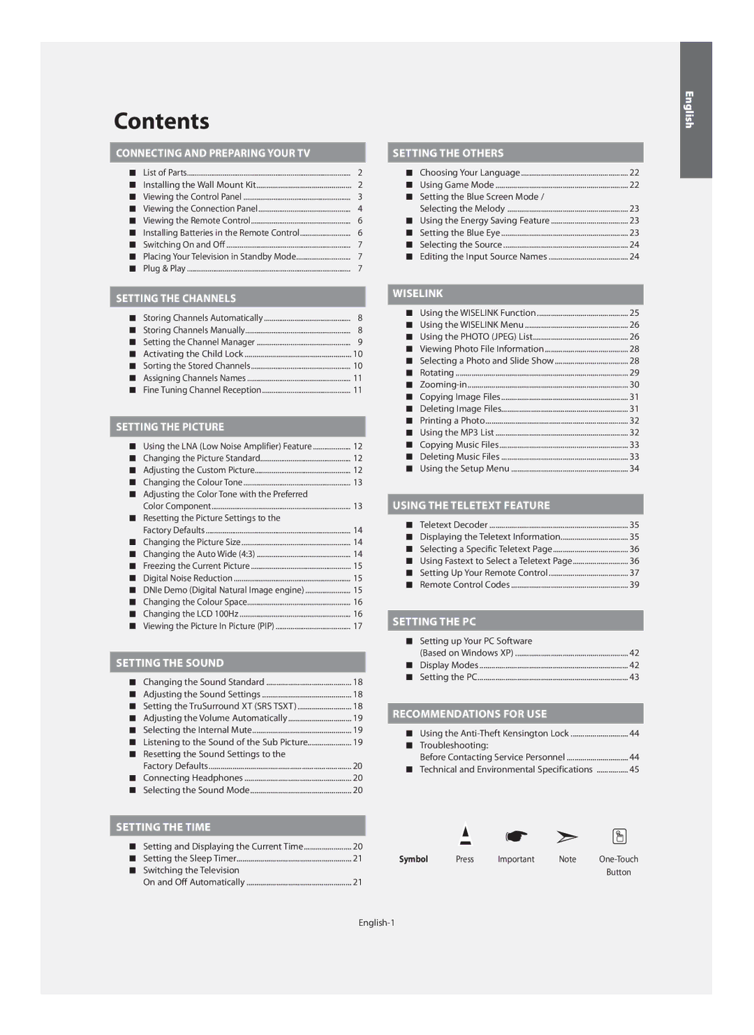 Samsung LE40M9 manual Contents 