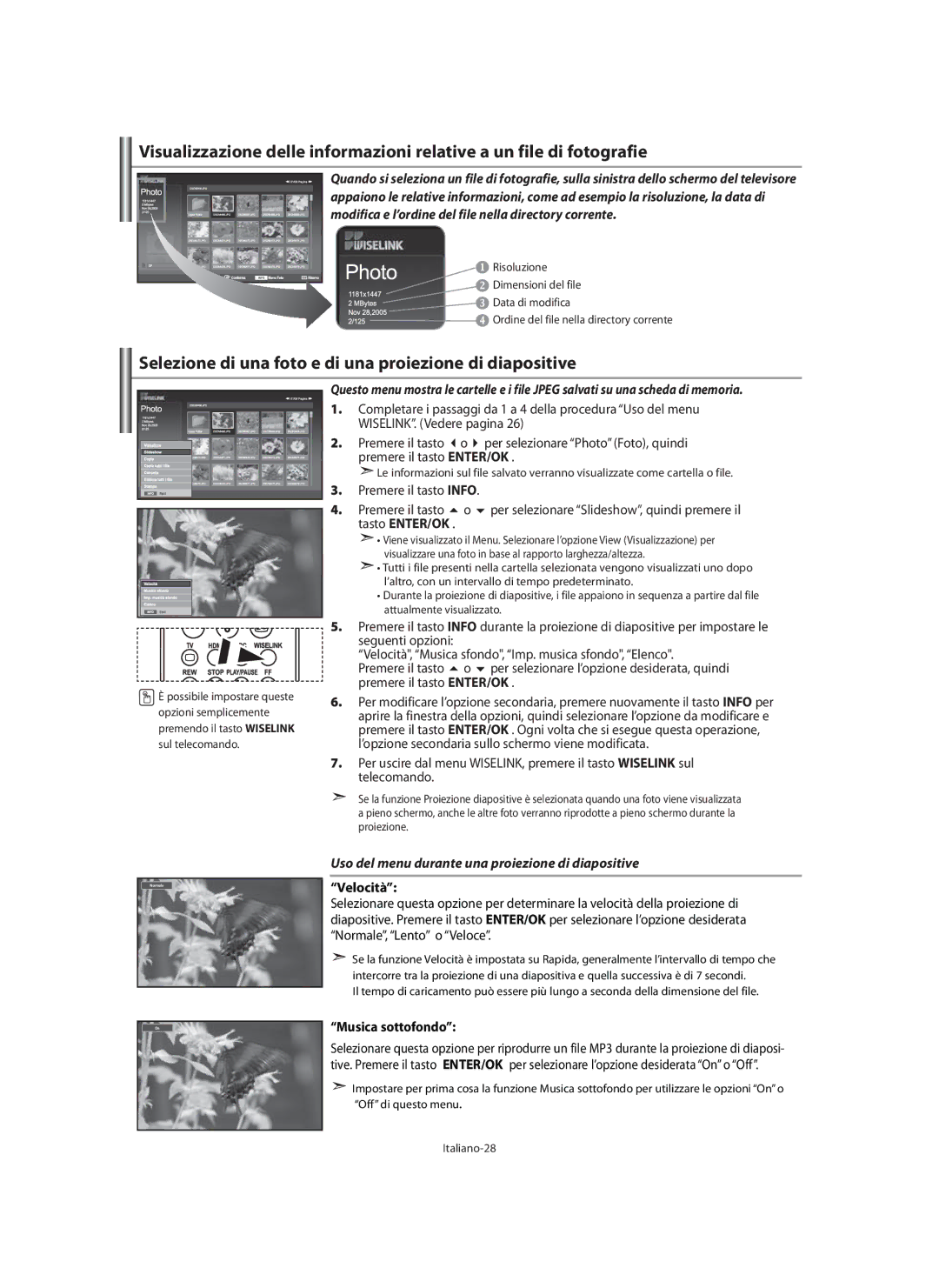 Samsung LE40M9 manual Selezione di una foto e di una proiezione di diapositive, Italiano-28 