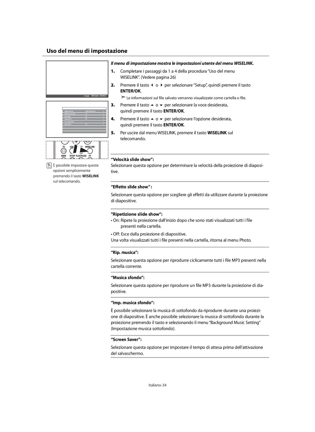 Samsung LE40M9 manual Uso del menu di impostazione, Italiano-34 