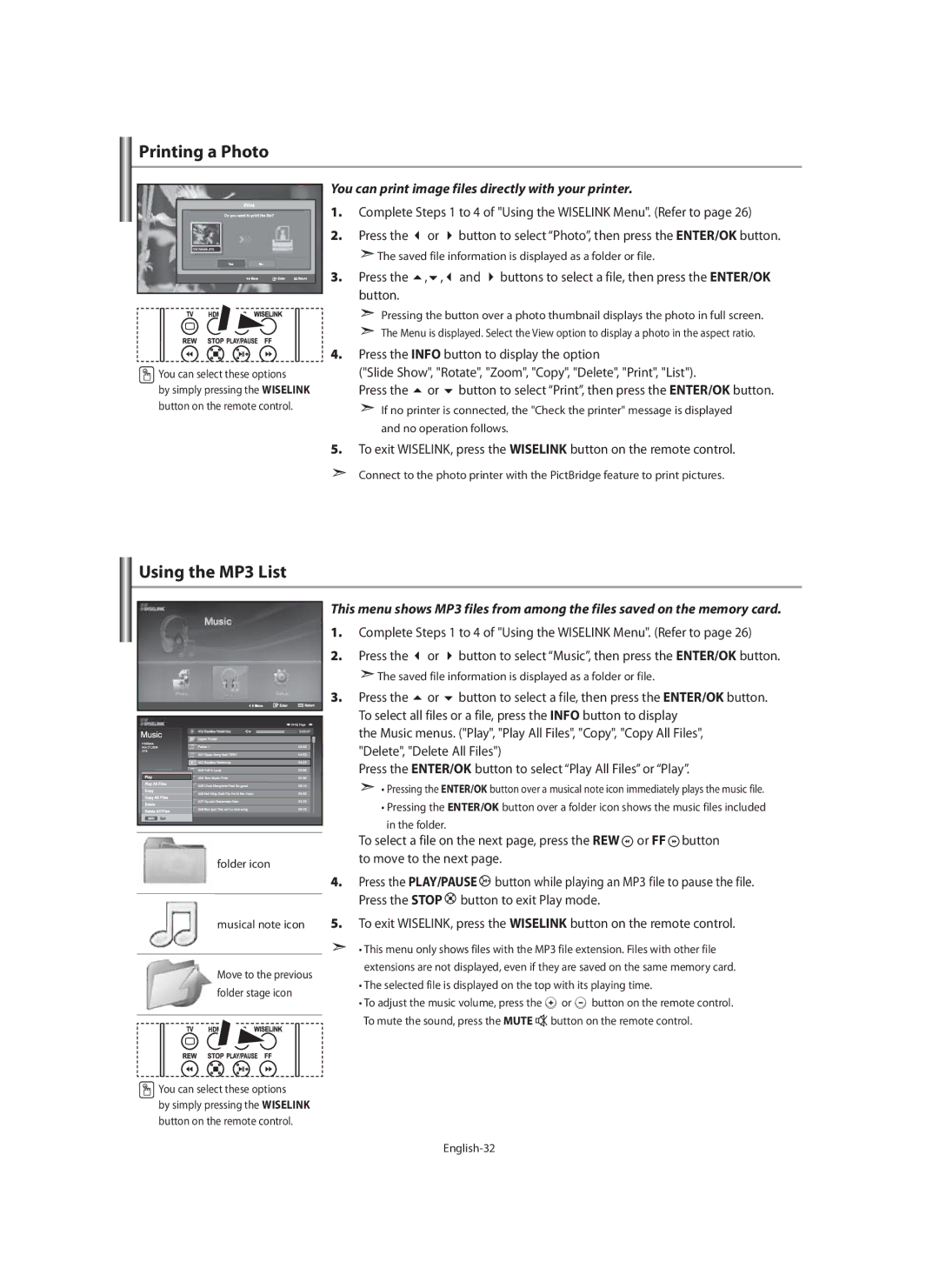 Samsung LE40M9 manual Printing a Photo, Using the MP3 List, You can print image files directly with your printer 