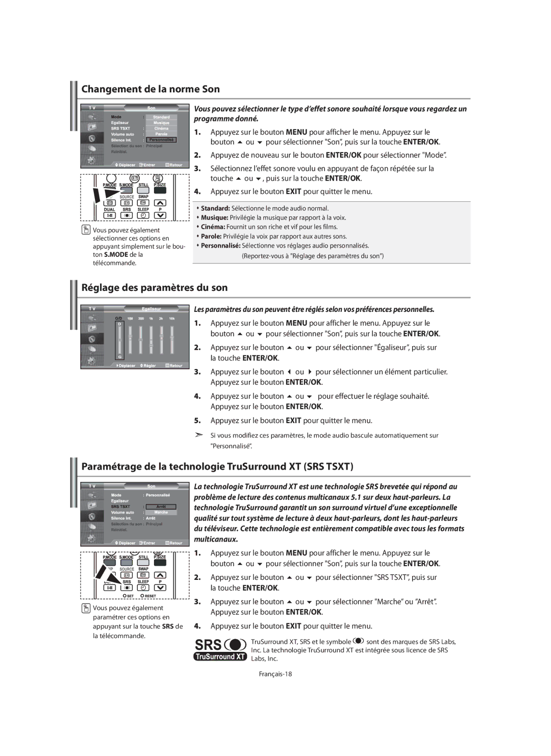 Samsung LE40M9 manual Changement de la norme Son, Réglage des paramètres du son, Multicanaux 