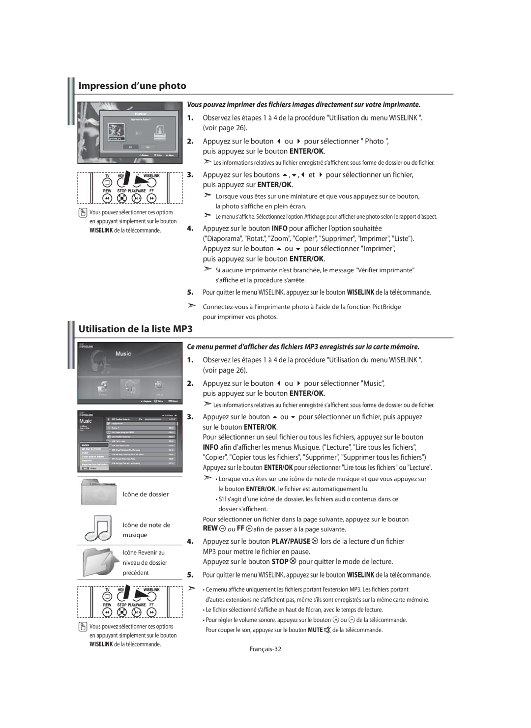 Samsung LE40M9 manual Impression d’une photo, Utilisation de la liste MP3, Et pour sélectionner un fichier 