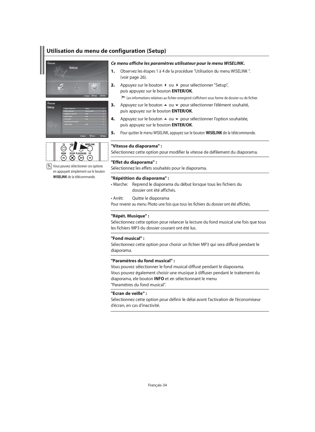 Samsung LE40M9 manual Utilisation du menu de configuration Setup 